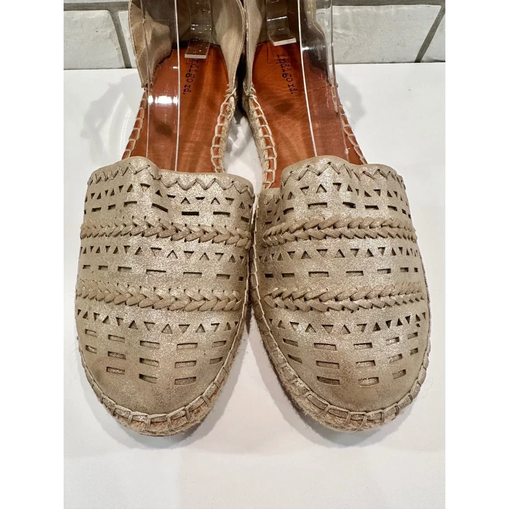 Indigo Rd Gold Laser Cut Ankle Strap Espadrille Flats Women's Size‎ 10M